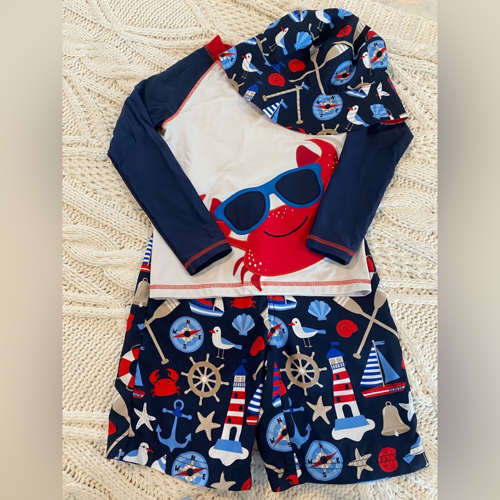 Kids Gymboree Navy and Red Nautical Crab Swim Set